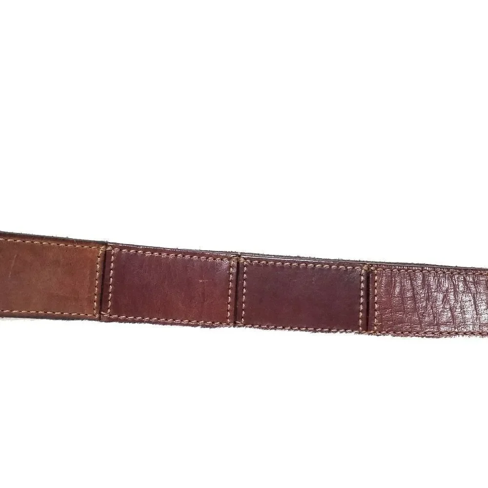 VINTAGE 90s Fossil Sectioned Leather Brass Belt